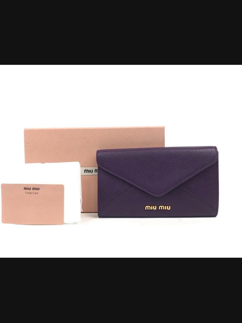 Miu Miu Deep Purple Leather Envelope Wallet with Gold Logo